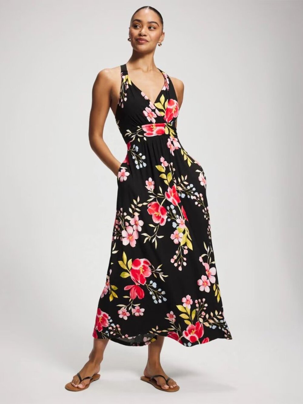 SOMA Bella Rose Floral Soft Jersey Crossback Maxi Bra Dress Medium $110